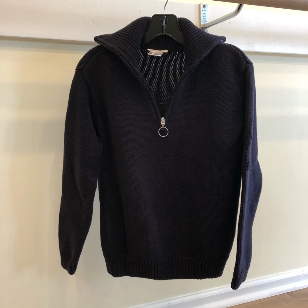 Talbots S funnel neck navy sweater w/ half zip